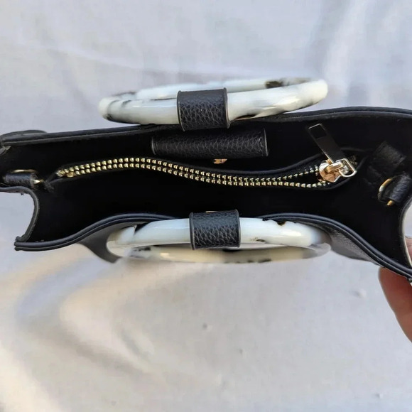 Tortoise Shell Handle Clutch Wristlet Handbag Black and White by Like Dreams - Picture 3 of 5